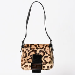 FENDI フェンディ マンマバケット ワンショルダーバッグ 26571 レオパード ハラコ レザー ブラウン シルバー金具 美品 中古 4a005865