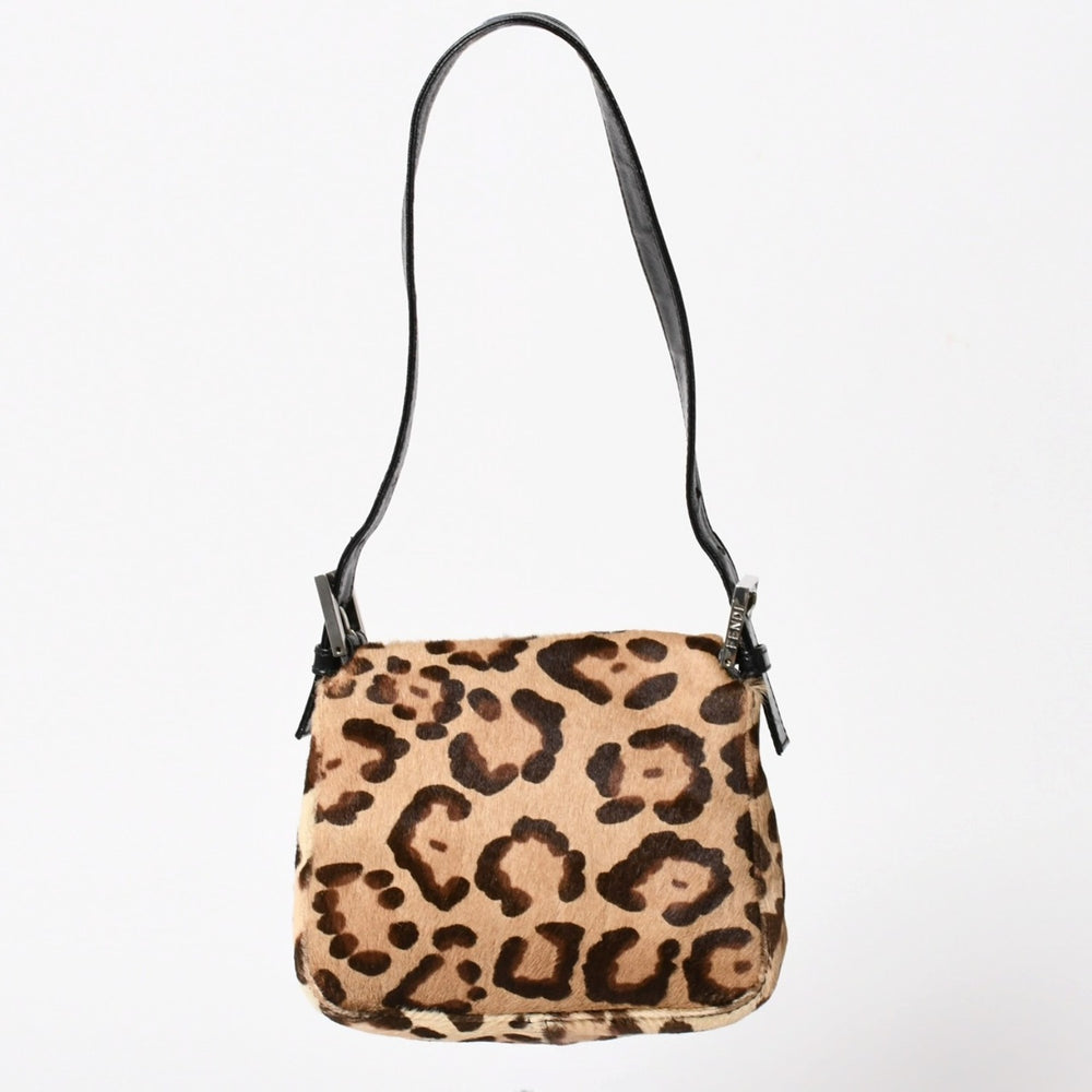 FENDI フェンディ マンマバケット ワンショルダーバッグ 26571 レオパード ハラコ レザー ブラウン シルバー金具 美品 中古 4a005865