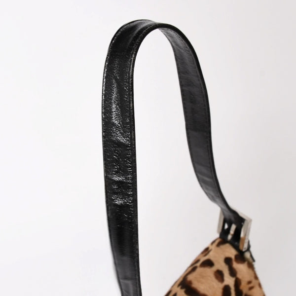 FENDI フェンディ マンマバケット ワンショルダーバッグ 26571 レオパード ハラコ レザー ブラウン シルバー金具 美品 中古 4a005865
