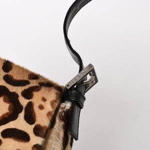 FENDI フェンディ マンマバケット ワンショルダーバッグ 26571 レオパード ハラコ レザー ブラウン シルバー金具 美品 中古 4a005865