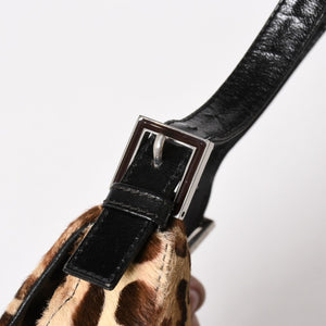 FENDI フェンディ マンマバケット ワンショルダーバッグ 26571 レオパード ハラコ レザー ブラウン シルバー金具 美品 中古 4a005865