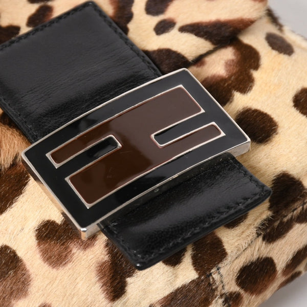 FENDI フェンディ マンマバケット ワンショルダーバッグ 26571 レオパード ハラコ レザー ブラウン シルバー金具 美品 中古 4a005865