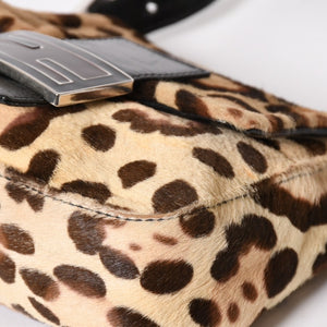 FENDI フェンディ マンマバケット ワンショルダーバッグ 26571 レオパード ハラコ レザー ブラウン シルバー金具 美品 中古 4a005865