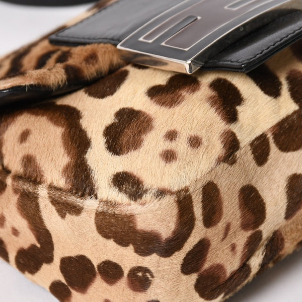 FENDI フェンディ マンマバケット ワンショルダーバッグ 26571 レオパード ハラコ レザー ブラウン シルバー金具 美品 中古 4a005865