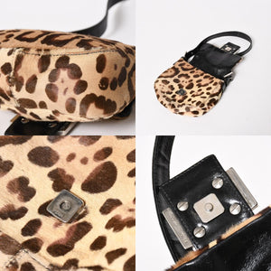 FENDI フェンディ マンマバケット ワンショルダーバッグ 26571 レオパード ハラコ レザー ブラウン シルバー金具 美品 中古 4a005865