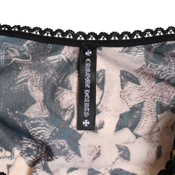 新品未使用品 CHROME HEARTS クロムハーツ オフショルダー セミタリークロス シアー ロングスリーブ Tシャツ ブラック ブラウン サイズM 中古 4a005931