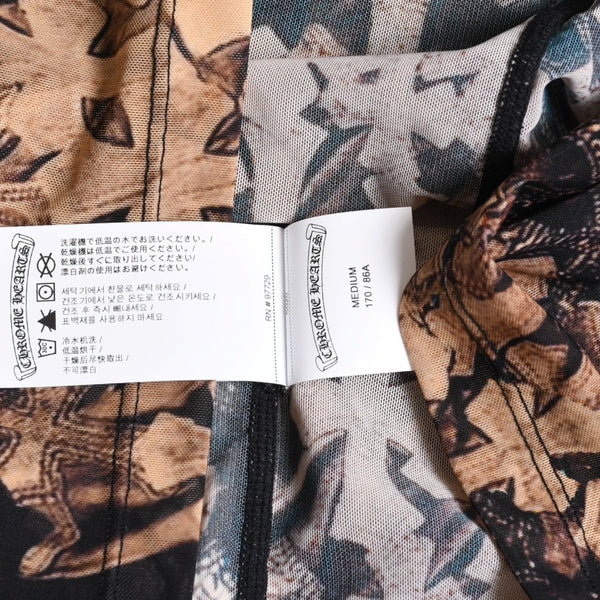 新品未使用品 CHROME HEARTS クロムハーツ オフショルダー セミタリークロス シアー ロングスリーブ Tシャツ ブラック ブラウン サイズM 中古 4a005931