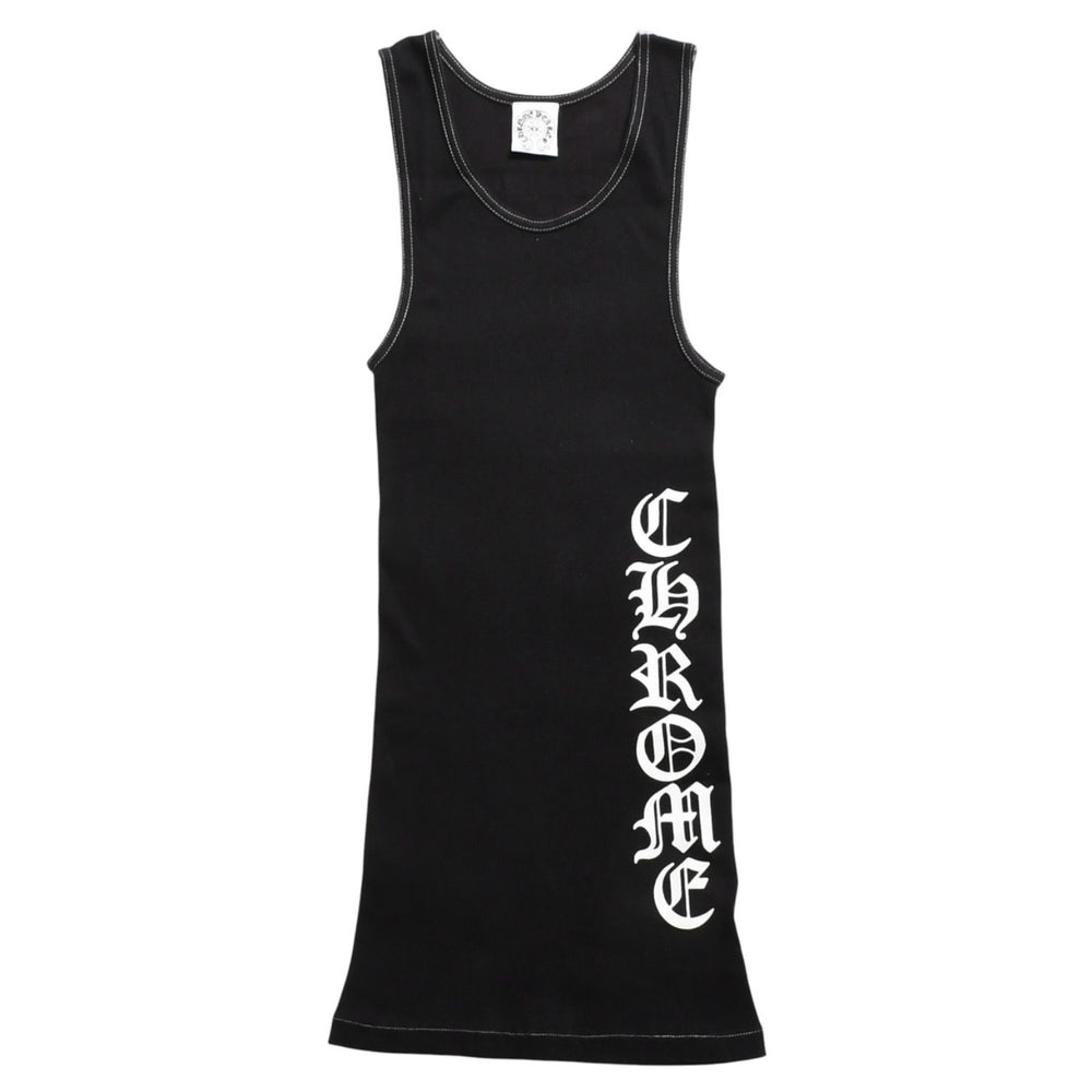 極美品 CHROME HEARTS クロムハーツ サイドロゴ リブタンクトップ ブラック Sサイズ オールドイングリッシュ ロング丈 中古 4a005882