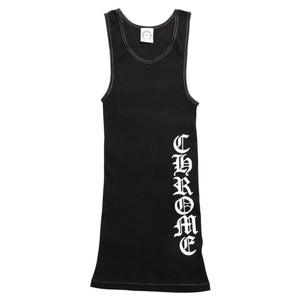 極美品 CHROME HEARTS クロムハーツ サイドロゴ リブタンクトップ ブラック Sサイズ オールドイングリッシュ ロング丈 中古 4a005882