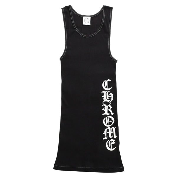 極美品 CHROME HEARTS クロムハーツ サイドロゴ リブタンクトップ ブラック Sサイズ オールドイングリッシュ ロング丈 中古 4a005882
