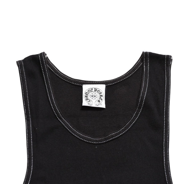 極美品 CHROME HEARTS クロムハーツ サイドロゴ リブタンクトップ ブラック Sサイズ オールドイングリッシュ ロング丈 中古 4a005882