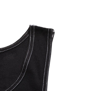 極美品 CHROME HEARTS クロムハーツ サイドロゴ リブタンクトップ ブラック Sサイズ オールドイングリッシュ ロング丈 中古 4a005882