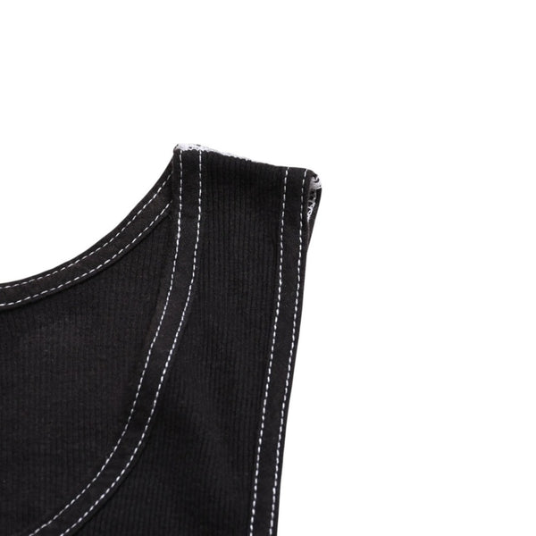 極美品 CHROME HEARTS クロムハーツ サイドロゴ リブタンクトップ ブラック Sサイズ オールドイングリッシュ ロング丈 中古 4a005882