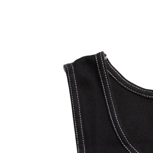 極美品 CHROME HEARTS クロムハーツ サイドロゴ リブタンクトップ ブラック Sサイズ オールドイングリッシュ ロング丈 中古 4a005882