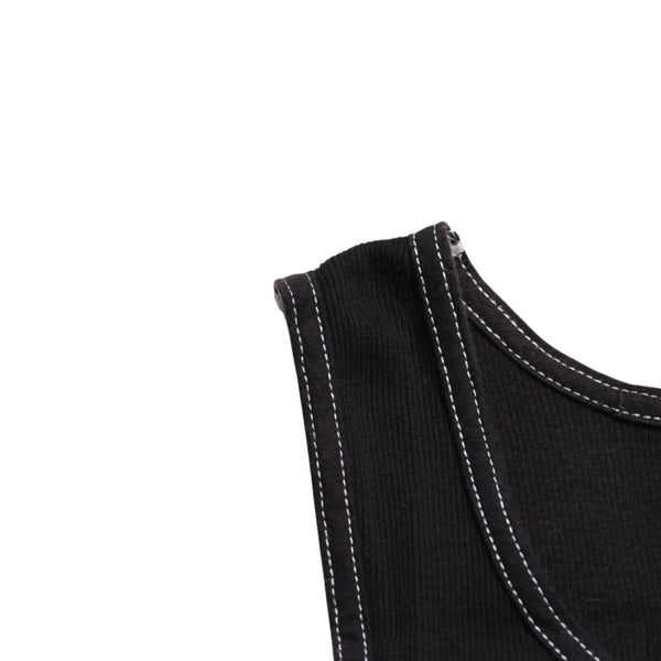 極美品 CHROME HEARTS クロムハーツ サイドロゴ リブタンクトップ ブラック Sサイズ オールドイングリッシュ ロング丈 中古 4a005882