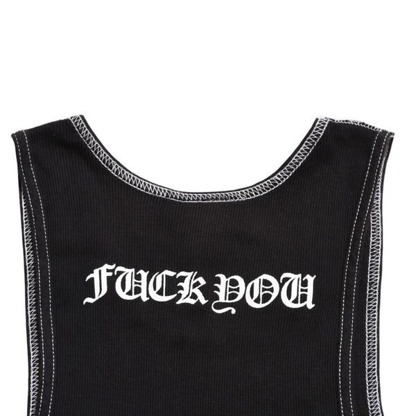 極美品 CHROME HEARTS クロムハーツ サイドロゴ リブタンクトップ ブラック Sサイズ オールドイングリッシュ ロング丈 中古 4a005882