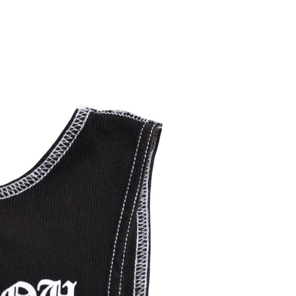 極美品 CHROME HEARTS クロムハーツ サイドロゴ リブタンクトップ ブラック Sサイズ オールドイングリッシュ ロング丈 中古 4a005882