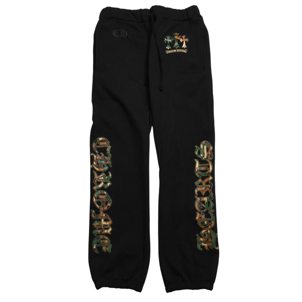 極美品 CHROME HEARTS クロムハーツ カモ トリプルクロス スウェットパンツ セメタリークロス オールドイングリッシュロゴ Lサイズ 中古 4a005877