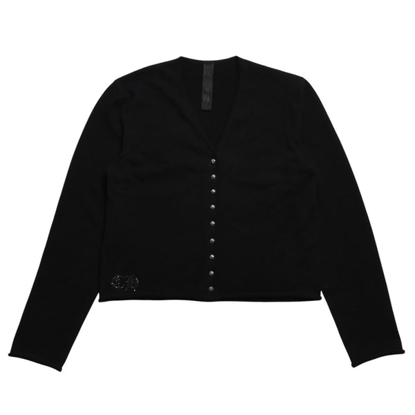 新品未使用品 CHROME HEARTS クロムハーツ ニットカーディガン カシミヤ ラインストーン ハート 装飾 ブラック シルバー サイズXL 中古 4a005918