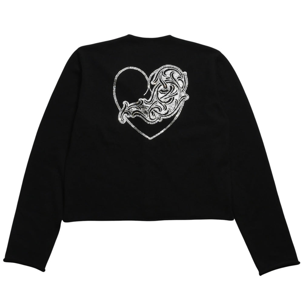 新品未使用品 CHROME HEARTS クロムハーツ ニットカーディガン カシミヤ ラインストーン ハート 装飾 ブラック シルバー サイズXL 中古 4a005918