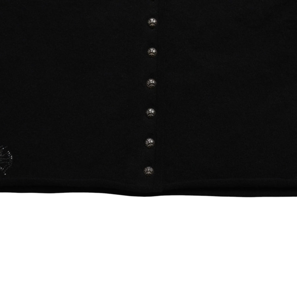 新品未使用品 CHROME HEARTS クロムハーツ ニットカーディガン カシミヤ ラインストーン ハート 装飾 ブラック シルバー サイズXL 中古 4a005918