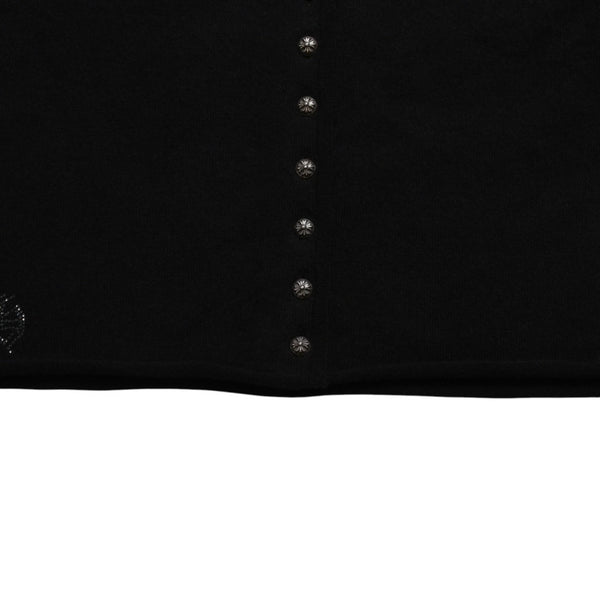 新品未使用品 CHROME HEARTS クロムハーツ ニットカーディガン カシミヤ ラインストーン ハート 装飾 ブラック シルバー サイズXL 中古 4a005918