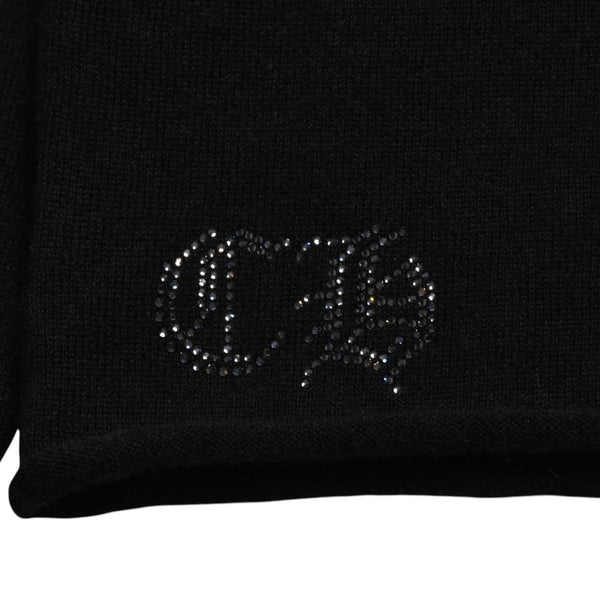 新品未使用品 CHROME HEARTS クロムハーツ ニットカーディガン カシミヤ ラインストーン ハート 装飾 ブラック シルバー サイズXL 中古 4a005918