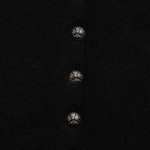 新品未使用品 CHROME HEARTS クロムハーツ ニットカーディガン カシミヤ ラインストーン ハート 装飾 ブラック シルバー サイズXL 中古 4a005918