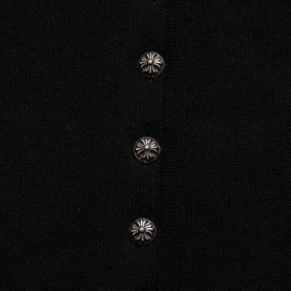 新品未使用品 CHROME HEARTS クロムハーツ ニットカーディガン カシミヤ ラインストーン ハート 装飾 ブラック シルバー サイズXL 中古 4a005918