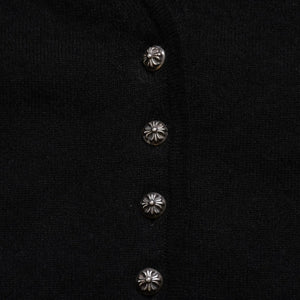 新品未使用品 CHROME HEARTS クロムハーツ ニットカーディガン カシミヤ ラインストーン ハート 装飾 ブラック シルバー サイズXL 中古 4a005918