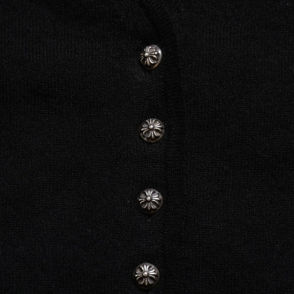 新品未使用品 CHROME HEARTS クロムハーツ ニットカーディガン カシミヤ ラインストーン ハート 装飾 ブラック シルバー サイズXL 中古 4a005918