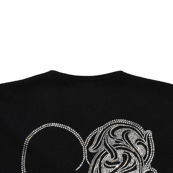 新品未使用品 CHROME HEARTS クロムハーツ ニットカーディガン カシミヤ ラインストーン ハート 装飾 ブラック シルバー サイズXL 中古 4a005918