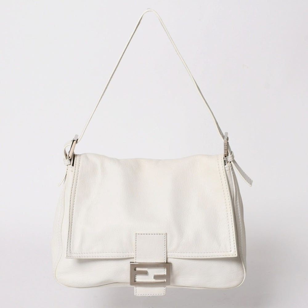 FENDI フェンディ マンマバケット ワンショルダーバッグ 8BR001 FFロゴ キャンバス レザー アイボリー シルバー金具 美品 中古 4a005792
