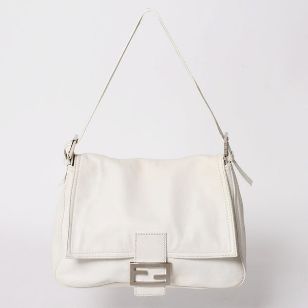 FENDI フェンディ マンマバケット ワンショルダーバッグ 8BR001 FFロゴ キャンバス レザー アイボリー シルバー金具 美品 中古 4a005792