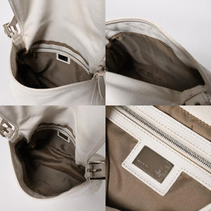 FENDI フェンディ マンマバケット ワンショルダーバッグ 8BR001 FFロゴ キャンバス レザー アイボリー シルバー金具 美品 中古 4a005792