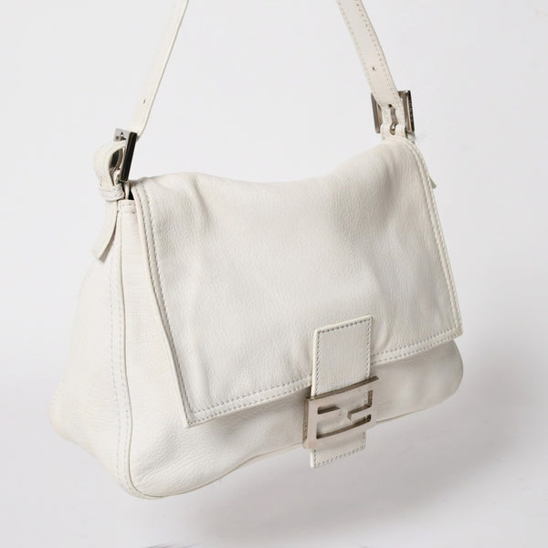 FENDI フェンディ マンマバケット ワンショルダーバッグ 8BR001 FFロゴ キャンバス レザー アイボリー シルバー金具 美品 中古 4a005792