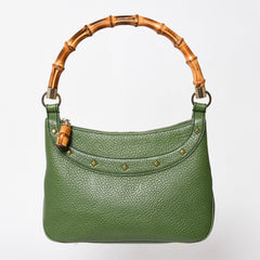 極美品 GUCCI グッチ バンブー アニタ ホーボー ハンドバッグ 137378 レザー スタッズ ワンショルダー グリーン ゴールド金具 中古 4a005901
