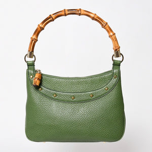 極美品 GUCCI グッチ バンブー アニタ ホーボー ハンドバッグ 137378 レザー スタッズ ワンショルダー グリーン ゴールド金具 中古 4a005901