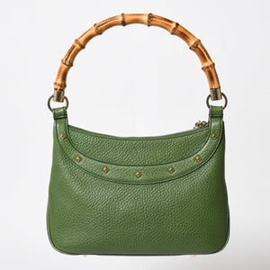 極美品 GUCCI グッチ バンブー アニタ ホーボー ハンドバッグ 137378 レザー スタッズ ワンショルダー グリーン ゴールド金具 中古 4a005901