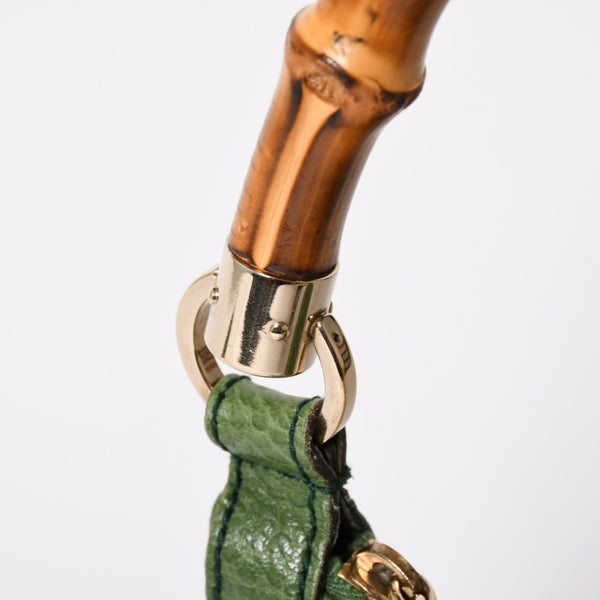 極美品 GUCCI グッチ バンブー アニタ ホーボー ハンドバッグ 137378 レザー スタッズ ワンショルダー グリーン ゴールド金具 中古 4a005901