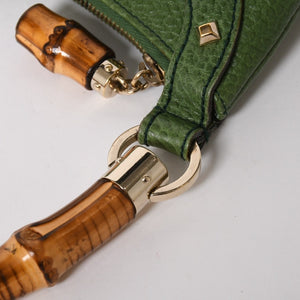 極美品 GUCCI グッチ バンブー アニタ ホーボー ハンドバッグ 137378 レザー スタッズ ワンショルダー グリーン ゴールド金具 中古 4a005901