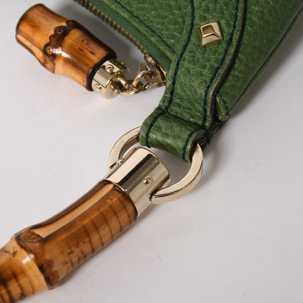 極美品 GUCCI グッチ バンブー アニタ ホーボー ハンドバッグ 137378 レザー スタッズ ワンショルダー グリーン ゴールド金具 中古 4a005901
