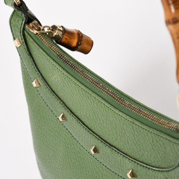 極美品 GUCCI グッチ バンブー アニタ ホーボー ハンドバッグ 137378 レザー スタッズ ワンショルダー グリーン ゴールド金具 中古 4a005901