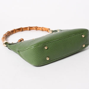 極美品 GUCCI グッチ バンブー アニタ ホーボー ハンドバッグ 137378 レザー スタッズ ワンショルダー グリーン ゴールド金具 中古 4a005901