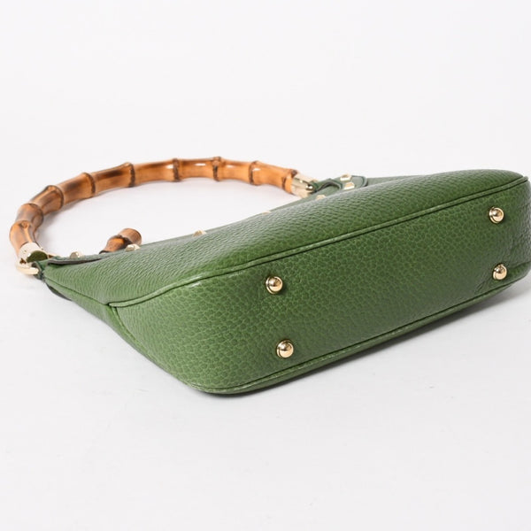 極美品 GUCCI グッチ バンブー アニタ ホーボー ハンドバッグ 137378 レザー スタッズ ワンショルダー グリーン ゴールド金具 中古 4a005901