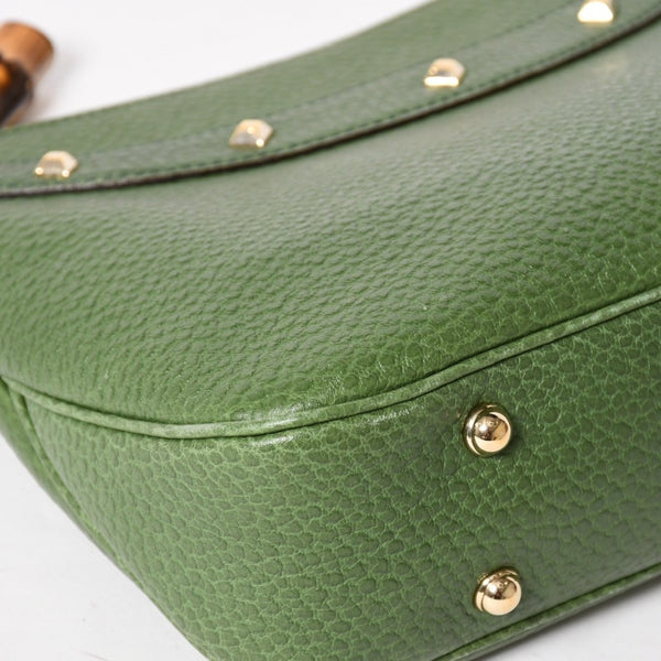 極美品 GUCCI グッチ バンブー アニタ ホーボー ハンドバッグ 137378 レザー スタッズ ワンショルダー グリーン ゴールド金具 中古 4a005901