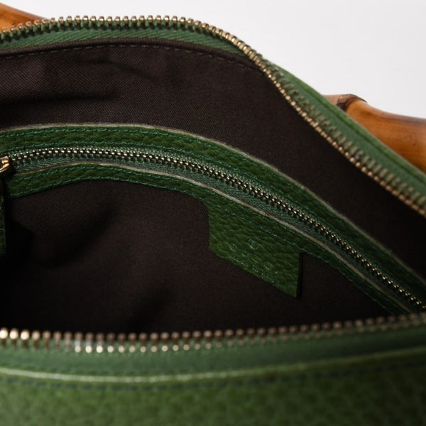 極美品 GUCCI グッチ バンブー アニタ ホーボー ハンドバッグ 137378 レザー スタッズ ワンショルダー グリーン ゴールド金具 中古 4a005901