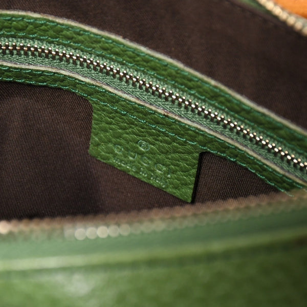 極美品 GUCCI グッチ バンブー アニタ ホーボー ハンドバッグ 137378 レザー スタッズ ワンショルダー グリーン ゴールド金具 中古 4a005901