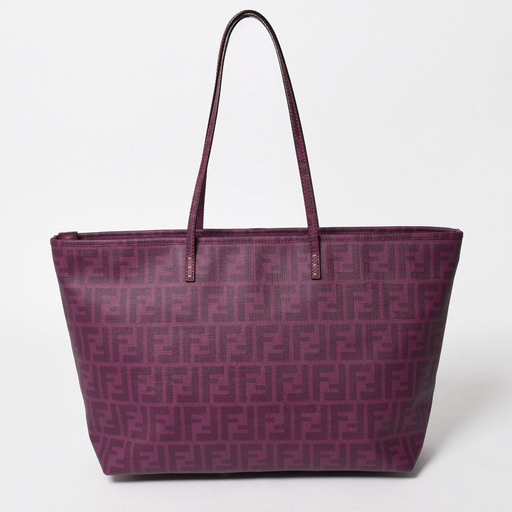 極美品 FENDI フェンディ トートバッグ ハンドバッグ パープル ホワイト 花柄 ズッカ キャンバス 中古 4a005898
