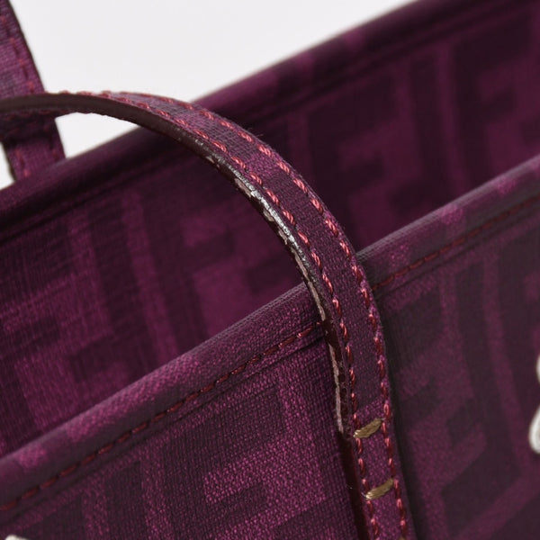極美品 FENDI フェンディ トートバッグ ハンドバッグ パープル ホワイト 花柄 ズッカ キャンバス 中古 4a005898